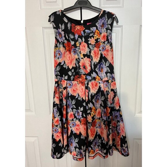 Betsey Johnson Dress 12 Blue Orange Floral Stretch A Line Colorful Career Church - Picture 6 of 6